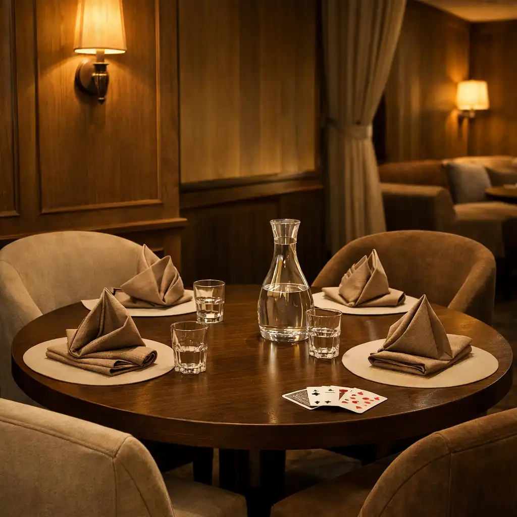 Przygotowany stolik w spokojnym narożniku lounge’u restauracji